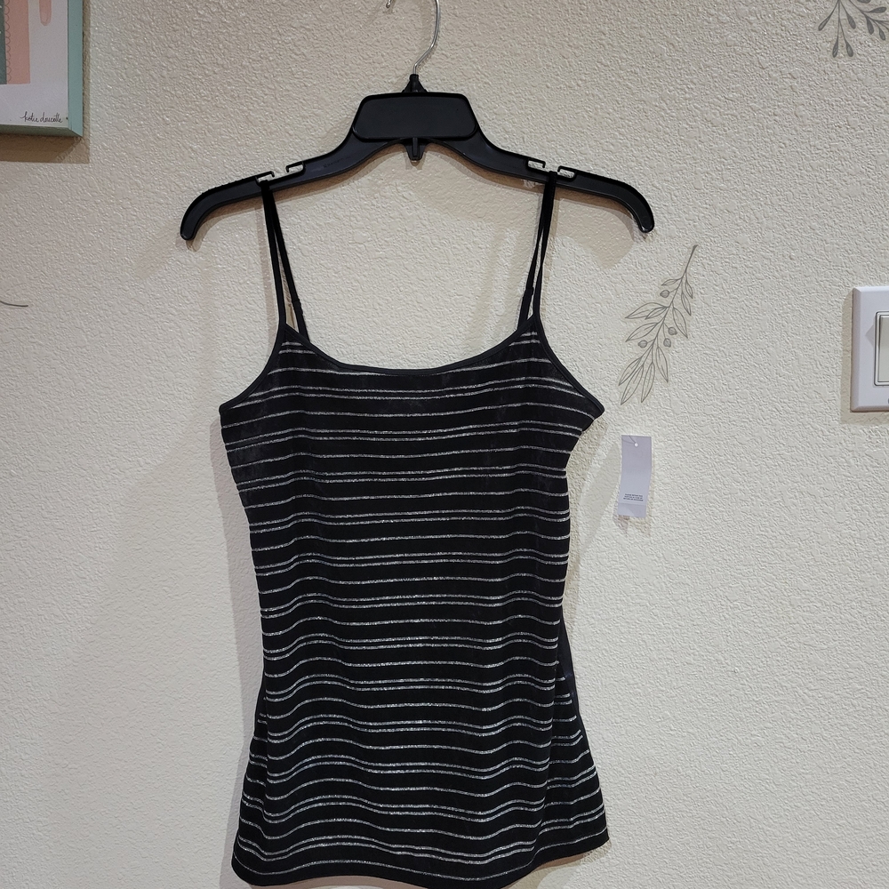 LOFT Black and Silver Striped Camisole Tank Top Size M